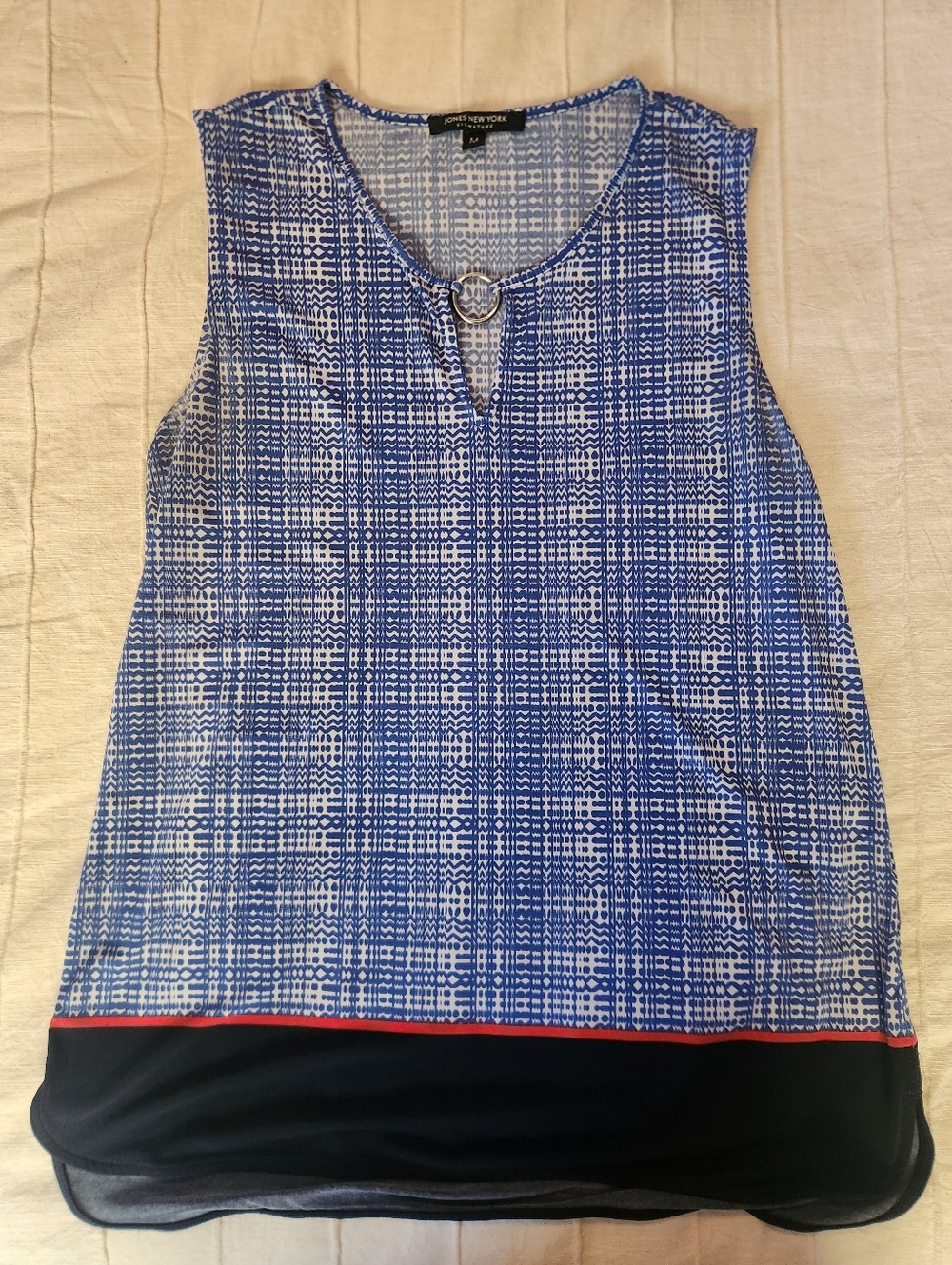 Jones New York Blue and White Printed Sleeveless Tank - Size M
